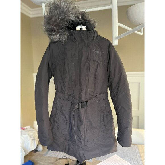 The North Face Women's HyVent Long Belted Winter Coat With Faux Fur Hood size M - Picture 1 of 6
